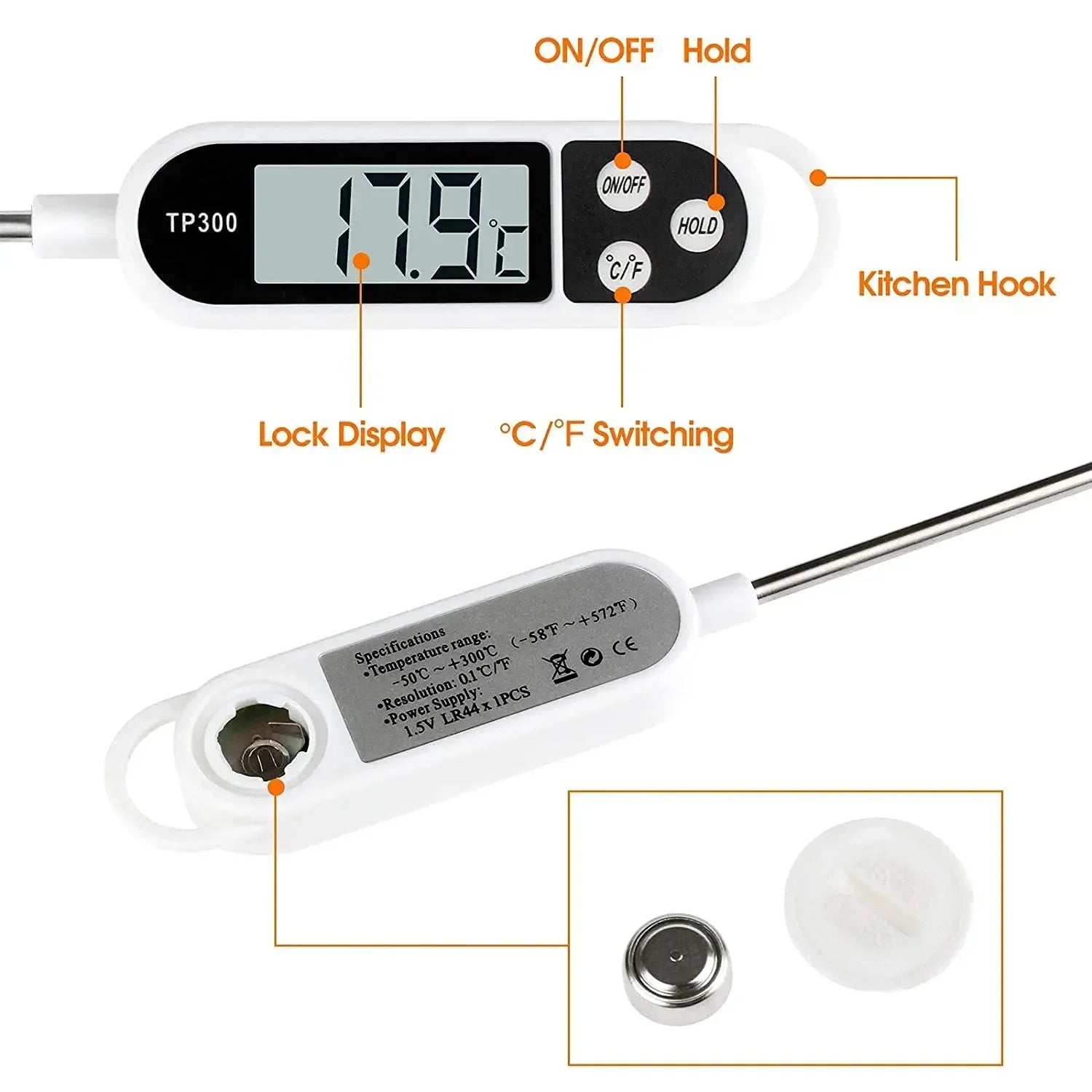 Digital Kitchen Thermometer Instant Read Meat Temperature Probe for Cooking BBQ Food LCD Display