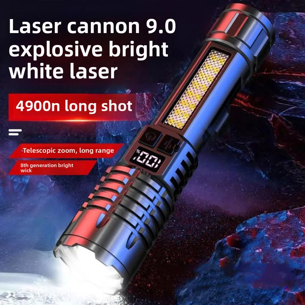 High Power LED Flashlight Portable Zoom Torch Type-C Rechargeable Waterproof Light with COB Side Lamp for Outdoor Camping Hiking